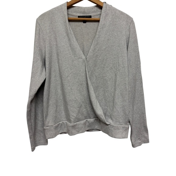 Banana Republic Sweaters - Banana Republic Womens Silver Sparkle Knit Wrap Front Long Sleeve Top Size L